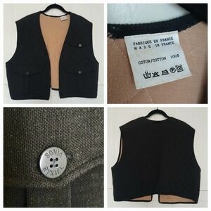Vintage Sonia Rykiel Paris Quilted Open  Field Chore Vest Womens OS Black Cotton